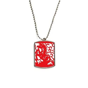 Imagem de DIYthinker Colar de aço inoxidável com pingente de identificação para cães do zodíaco chinês com pingente de cavalo cortado em papel