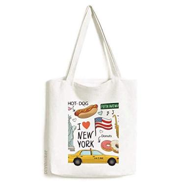 Imagem de Bolsa de compras I Love New York Hot Dog Donuts America Texi sacola de compras casual