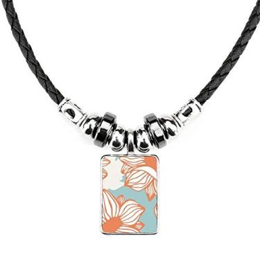 Imagem de DIYthinker Colar de tinta de planta de flor azul laranja joia Torque pingente de corda de couro