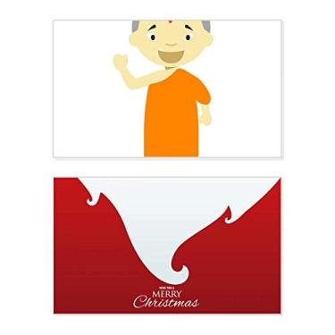 Imagem de Vestido laranja monge Nepal Cartoon Holiday Merry Christmas Cartões de parabéns Mensagem de Natal