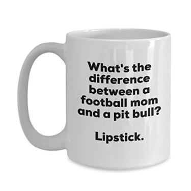 Imagem de Presente para mãe de futebol – Diferença entre uma mãe de futebol e uma caneca Pit Bull – Batom – Presentes de aniversário de Natal