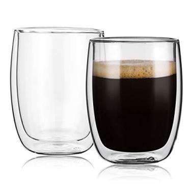 Imagem de CNGLASS Canecas de café de parede dupla de vidro de 250 ml, conjunto de 2 xícaras de chá transparentes isoladas, perfeitas para cappuccino, latte, café expresso