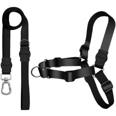 Imagem de Kit Guia Premium + Peitoral Antipuxão Dog Trip Brasil Classic Black para Cães - Tam. P