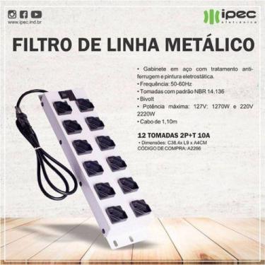 Imagem de Filtro De Linha Metalico Régua 12 Tomadas Bivolt 10A Ipec