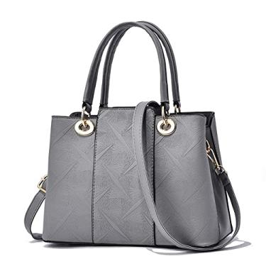 Imagem de Bolsa tiracolo elegante com alça superior para mulheres bolsa de couro em relevo bolsa de ombro grande feminina sacola pruse, Cinza