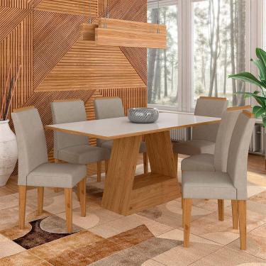 Imagem de Mesa Com 6 Cadeiras Pierre 1,60 Cina/off White/bege - Móveis Arapongas