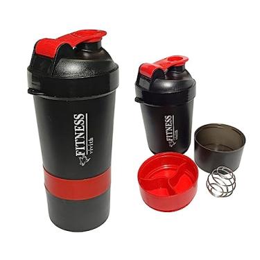Imagem de Vivith Shaker Coqueteleira com 2 Compartimentos e Mola (Preto Vermelho) - 500ml - Plástico - Reutilizável - Fitness e esportes - Academia, Ginásio, Preparação de shakes de proteína