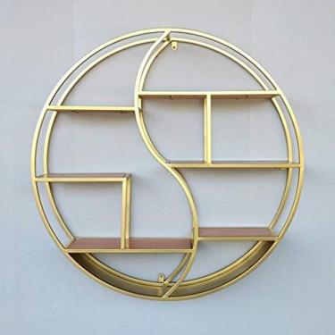 Imagem de Prateleiras De Ferro Forjado Industriais Retrô Redondas, De Madeira E De Metal Preto, Para Decoração De Parede Estante De Exibição Criativa,Ouro,88x16CM,YUYANAIAI