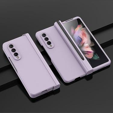 Imagem de Capa de telefone para Samsung Galaxy Z Fold 4 3 5G com S Pen Slot dobradiça capa de plástico com tela frontal de vidro, roxo, para Galaxy Z Fold 4