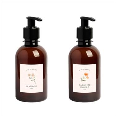 Imagem de Kit Frasco Âmbar Banho Baby 200ml Plástico Shampoo Sabonete Líquido Nicho Resistente (Flowers)
