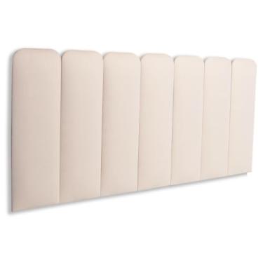 Imagem de Cabeceira Casal Estofada de Colar na Parede Kit 7 Placas Modelo Arredondada - SUEDE Creme/Off White