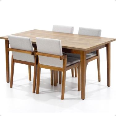 Imagem de Mesa de Jantar Retangular Luiza 160cm Natural com 4 Cadeiras Estofadas Isabela - Bege