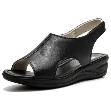 Imagem de Sandália Ortopédica Feminina Esporão Salto Baixo Mr Try Shoes Anabela Conforto Ajustável Preto  feminino
