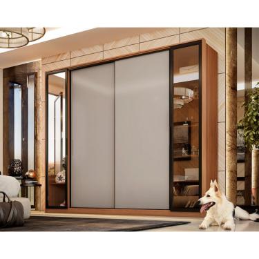 Imagem de Guarda-Roupa Casal com Reflecta Laredo Flex 4 Portas 4 Gavetas Amêndola e Nude