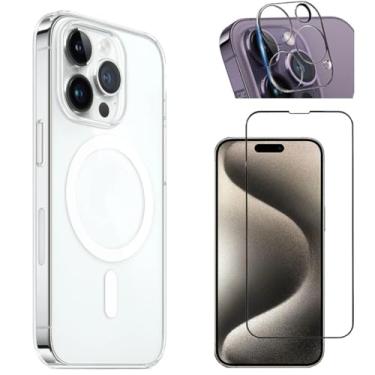 Imagem de Capa Clear Case Compatível Magsafe P/iPhone 15, Plus, Pro e Pro Max + Película de Vidro 3D + Película de Câmera - Phone Palace (iPhone 15 Pro Max (6.7))
