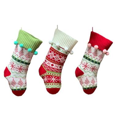 Imagem de Abaodam 3 Pecas meias de presente de natal meia de papai noel meias rústicas natal meia de saco de presente de natal meia de presente de natal árvore de Natal embalagem de presente doce