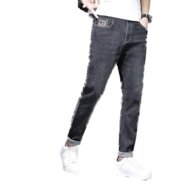 Imagem de Calças jeans calças jeans jeans masculinas verão fino masculino solto tendência reta calças elásticas cropped calças estampadas preto cinza calças, 8818 Cinza Escuro, 29-30