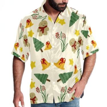 Imagem de RODAILYCAY Camisa de praia masculina casual de manga curta com botão amarelo árvore de Natal Papai Noel, P, Multicolorido 10, GG