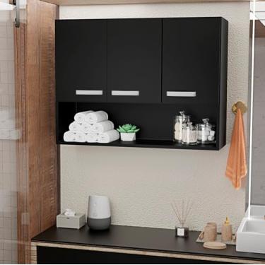 Imagem de Armário Aéreo Suspenso Multiuso 3p Modular 89x62cm Netmobil (Preto)
