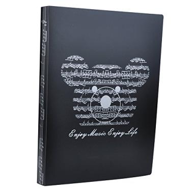 Imagem de Pasta de partitura de piano com folha de música, pasta de armazenamento de papel, suporte de documentos, arquivo de plástico tamanho A4, 40 bolsos (pasta de arquivo de urso mísico - preta)