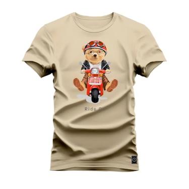 Imagem de Camiseta Plus Size Confortável Premium Macia Urso Mobilet Bege G1