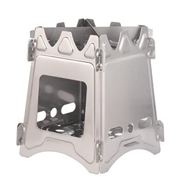 Imagem de Fogão de acampamento, fogão a lenha dobrável de aço inoxidável, leve, de bolso, para caminhadas, acampamento, piquenique, churrasco