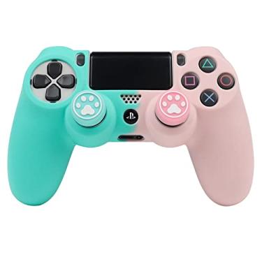 Imagem de RALAN Capas de controle rosa para PS4, capa protetora de silicone compatível com controle PS4 Slim/PS4 Pro com 2 lindas tampas de aperto de polegar