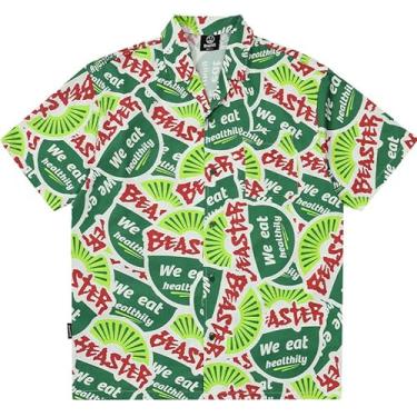 Imagem de Camisa masculina folgada estampa de frutas retrô havaiana manga curta botão Aloha Tropical Beach Shirt P-4GG, 2. Kiwi verde, M