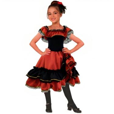 Imagem de Fantasia Espanhola Infantil Feminina Vestido de Alta Costura Com Veu Negro