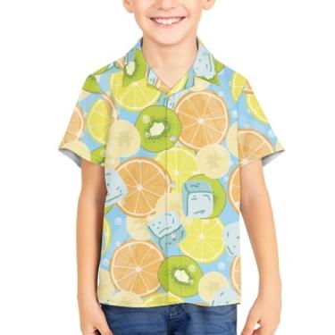 Imagem de Camisetas havaianas com botões de botão para verão unissex infantil manga curta camisa social 3-16 anos Tropical Aloha Shirts, Ice Block Limão, 13-14 Years