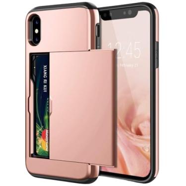 Imagem de Business Cases For iPhone 14 13 Pro Max 12 11 X XS XR Slide Armor Wallet Card Slots Cover for iPhone 7 8 Plus 6 6s 5S SE 2022,Rose gold,For iPhone 12 (6.1)