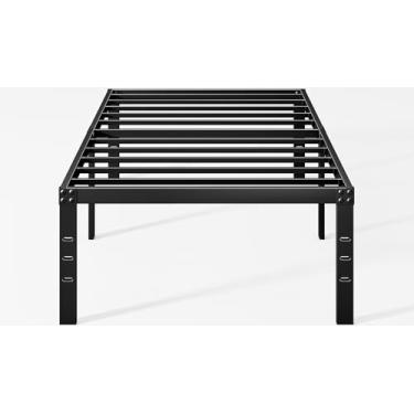 Imagem de Estrutura de cama de solteiro de 45,7 cm, sem necessidade de molas de caixa, estrutura de cama de solteiro com plataforma de metal, fácil montagem, resistente, sem ruído, estrutura de cama alta, preta