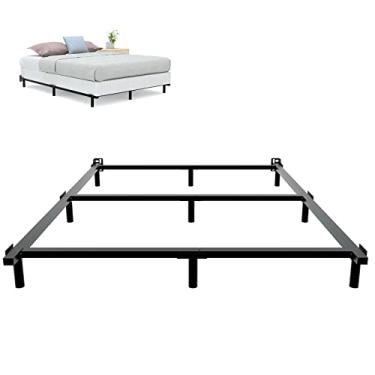 Imagem de Moldura de cama de metal tamanho queen de 17 cm para box spring e colchão, estrutura de cama resistente de 9 pernas, sem ferramentas, fácil montagem, caixa resistente, base de mola, preta