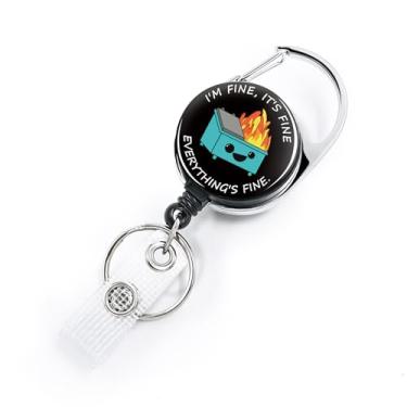 Imagem de Carretéis de crachá retrátil lixeira preta retrátil porta-crachás, com chaveiro, corda retrátil de nylon durável, decoração engraçada de identificação de nome de enfermeira