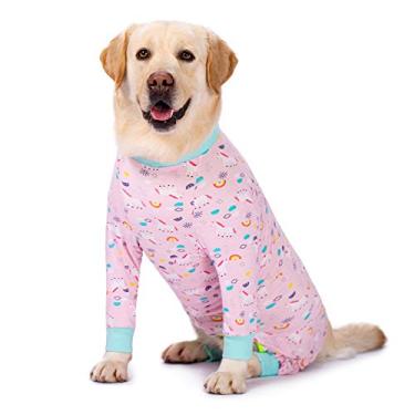 Imagem de Macacão de recuperação de cirurgia de pônei rosa para cães após cirurgia, médio, grande, macacão leve para recuperação de cães, evita lamber ferimentos cirúrgicos, pijama para cães, barriga cheia