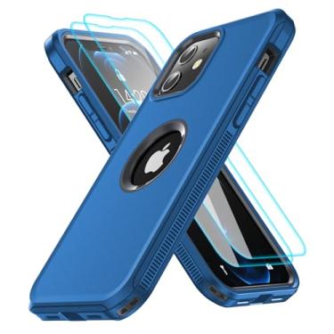 Imagem de Lanteso Capa para iPhone 12/iPhone 12 Pro, [proteção contra quedas de grau militar de 3,5 m] com [2 películas de vidro] capa protetora antichoque e antiderrapante para iPhone 12/12 Pro, azul