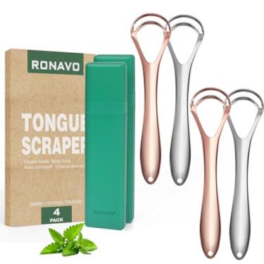Imagem de RONAVO Tongue Scraper for Adults (4 PC), NEW 2023 Tounge Scraper Dual Scraping Head with Travel Cases, Stainless Steel Tongue Cleaner Fresh Breath, Oral Care, 2 Colors