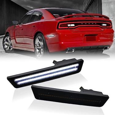 Imagem de DERMOKA Luzes de LED laterais traseiras brancas para para-choque refletores para Dodge Challenger 2008-14 e carregador 2011-14 2 peças, lente fumê