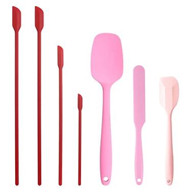 Imagem de Conjunto de mini espátulas de silicone, 7 peças, espátula de pote pequeno com cabo longo, ferramenta de espátula de maquiagem, pequeno raspador para cozinha e cosméticos