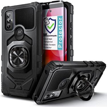 Imagem de NZND Capa para Motorola Moto G Play (2023)/Moto G Pure/Power 2022 com protetor de tela de vidro temperado, proteção total [grau militar], capa com suporte magnético para anel de carro (preto)