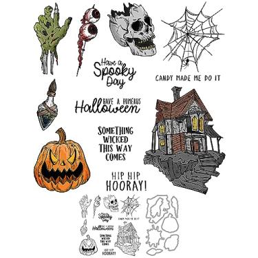 Imagem de 2023 Conjunto assustador de carimbos transparentes e matrizes de corte de metal com caixa de envelope para fazer cartões, faça você mesmo, materiais de scrapbook, carimbos de silicone, molde de faca