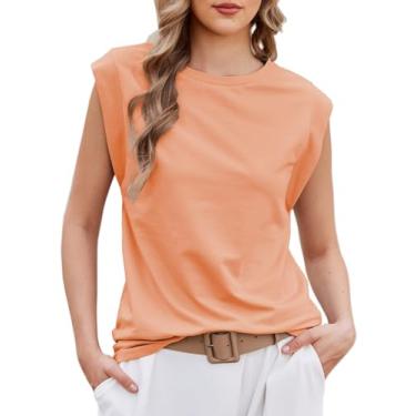 Imagem de Bluetime Camisetas femininas sem mangas verão manga cavada camiseta básica de ajuste solto, Coral, XXG
