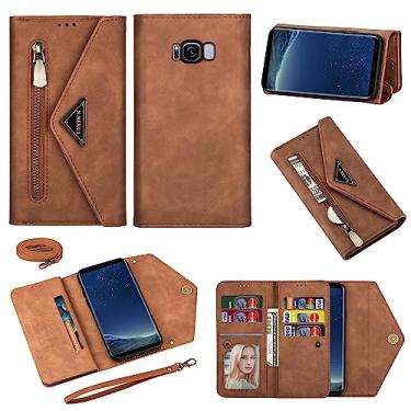 Imagem de Furiet Capa carteira para Samsung Galaxy S8 bolsa de mão de couro com zíper com suporte para cartão de crédito, alça de ombro transversal e alça de pulso, capa de telefone para S 8 8S Edge SM-G950U