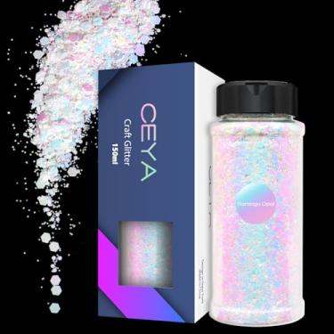 Imagem de Ceya Chameleon Glitter grosso, 100 g Flamingo Opal Color Shift Craft Glitter Pó que muda de cor lantejoulas iridescentes em flocos para resina epóxi, unha, copo, capa de telefone, decoração de festa,