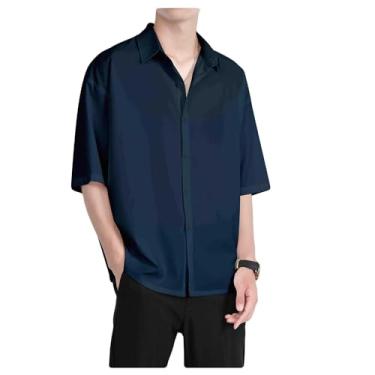 Imagem de Letuwj Camisa de manga curta masculina blusa de seda gelo de verão, Verde escuro, 4G