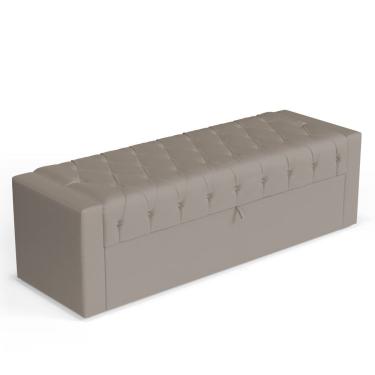 Imagem de Calçadeira Báu Casal Padrão Atena 140cm Capitonê Suede Bege - Desk Design