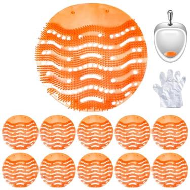 Imagem de 10 pacotes de desodorizador de telas de mictório, antirespingos e aromatizador de odor para bolo de mictório – ideal para escolas, banheiros, banheiros, escritório (laranja)