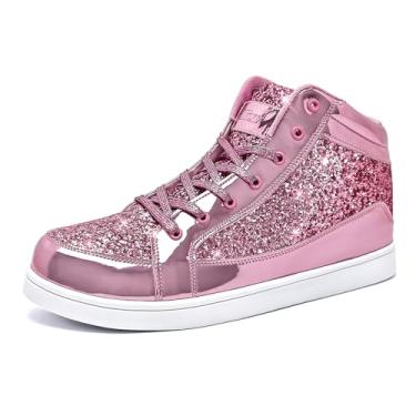 Imagem de IGxx Tênis masculino com glitter, moderno, cano alto, casual, lantejoulas, brilhante, masculino, Glitter rosa, 45