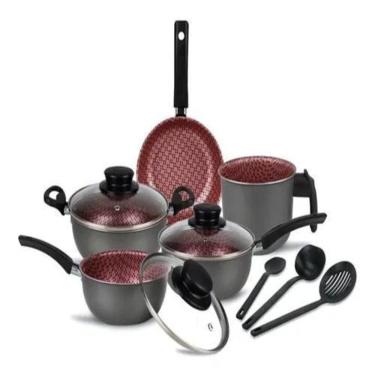 Imagem de Conjunto de panelas 8 peças antiaderente cinza tampa vidro