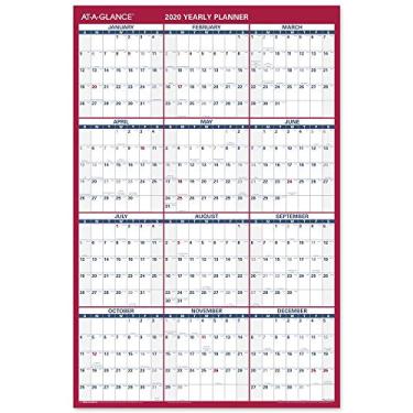 Imagem de Calendário de parede apagável grande 2020, agenda AT-A-GLANCE apagável a seco, 91 cm x 61 cm, dupla face, vertical/horizontal, azul/vermelho (PM2628)